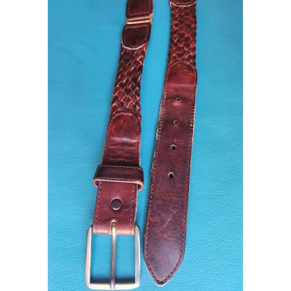 Burnished Cowhide Belt Solid Brass Buckle Brown Woven Belt 34 Inch. 33-35